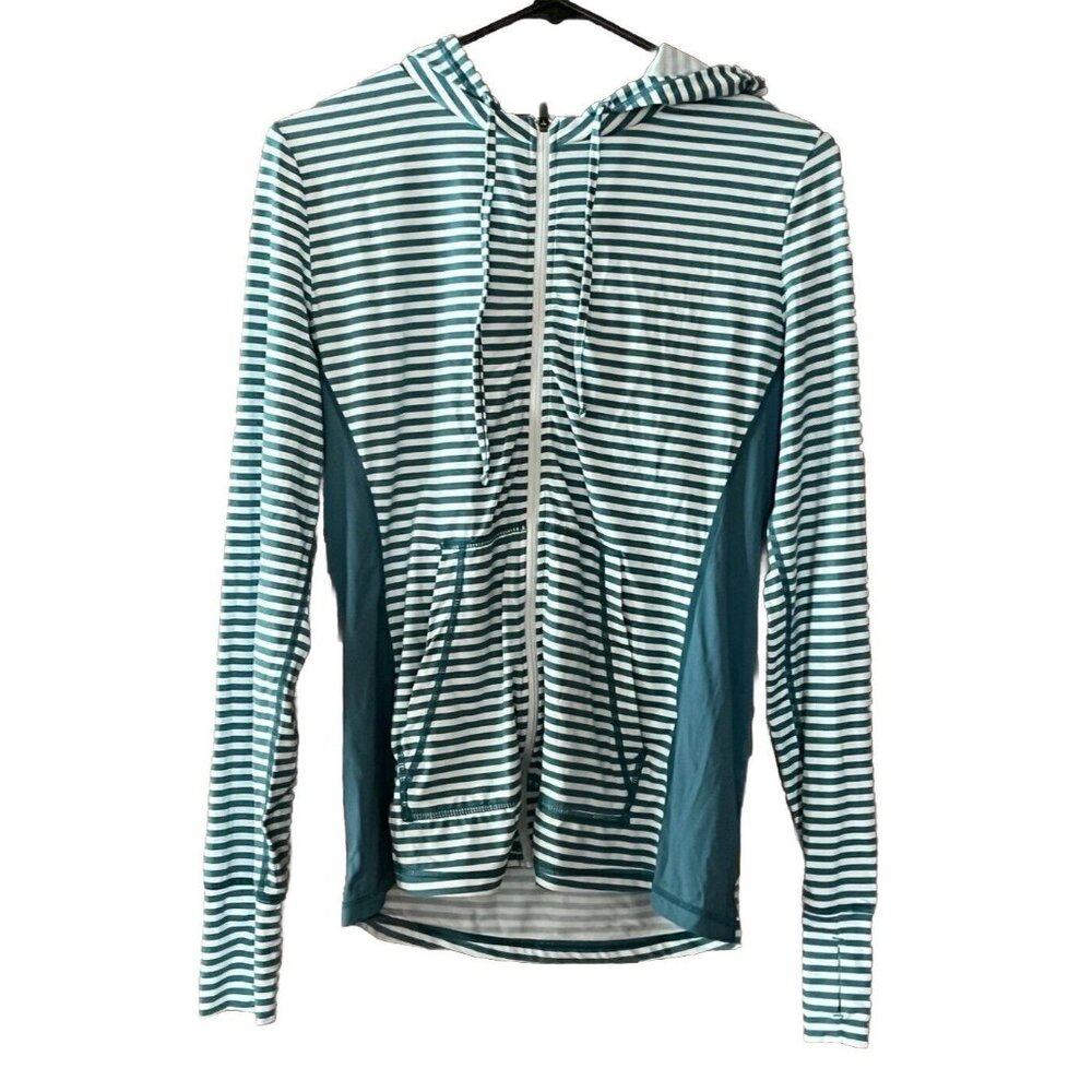 Krimson Klover Women's Small Long Sleeve Full Zip Dark Teal White Striped Hoodie